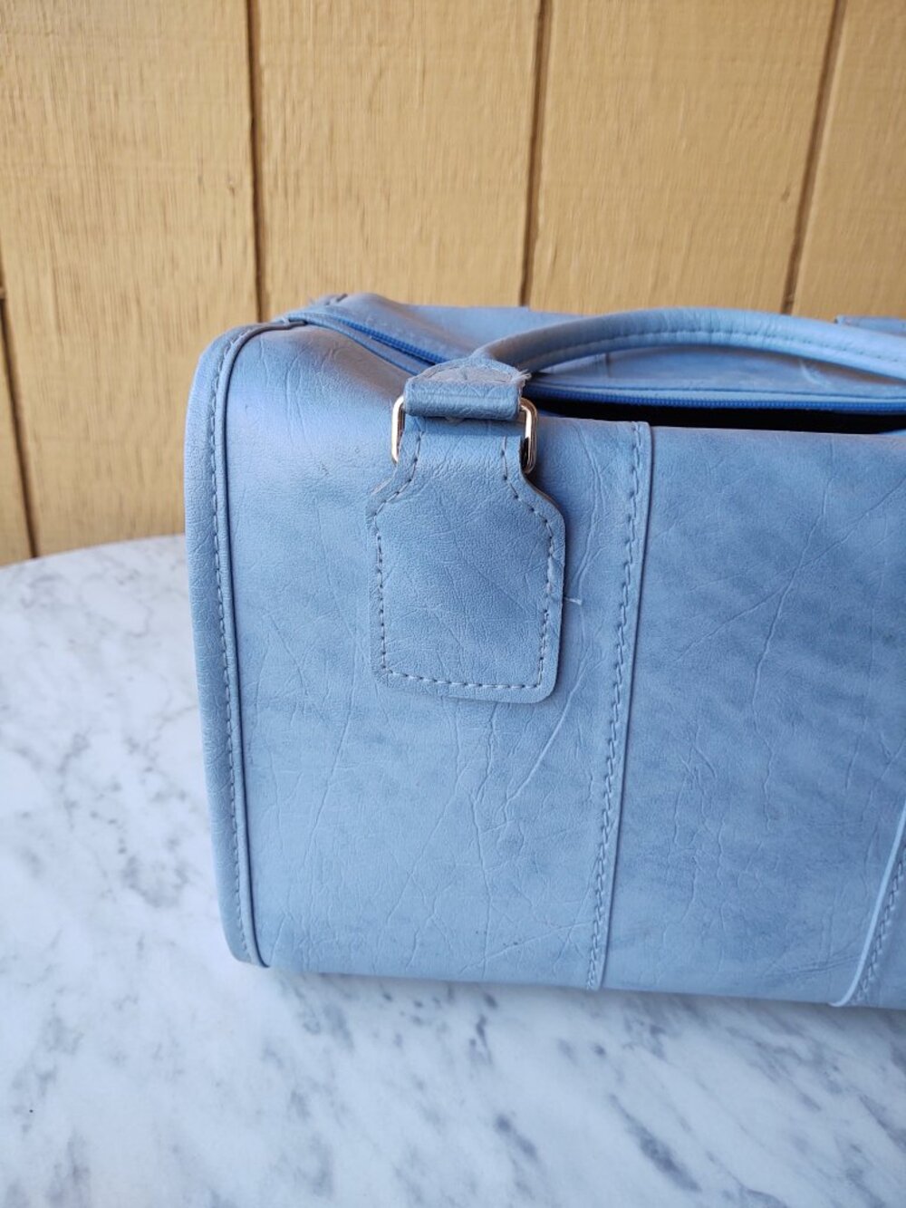 SAMSONITE BOSTON BAG POWDER BLUE FOOTED CARRY ON MAKE UP CASE LEATHER LIKE - Picture 14 of 16